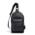 กระเป๋าเป้คาดอก COACH แท้ รุ่นใหม่ Coated canvas ลาย Signature และหนังแท้ ใช้งานสะดวก COACH 2853 West Pack In Signature Coated Canvas Charcoal Black