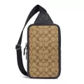 กระเป๋าคาดอก COACH แท้ รุ่นใหม่ Coated canvas ลาย Signature ทรงสวย ปรับสายได้ COACH C9865 Sullivan Pack In Blocked Signature Canvas Khaki Charcoal