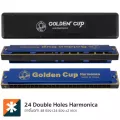 Golden Cup JH024-1 ฮาร์โมนิก้า 24 ช่อง แบบ 2 แถว คีย์ C 24 Double Holes Harmonica + แถมฟรีกล่องพลาสติก