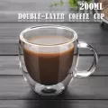 2pcs/set Double Wall Glass Coffee Tea Cup Heat-Resistant Double Glass Handle Coffee Cup Transparent Mug