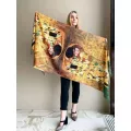 Gustav Klimt's Oil Painting Cashmere Scarf Women Spring Der Kuss Print Pashmina Shawl Ladies Autumn Wrap Designer Cape Blanket