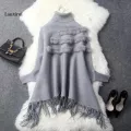 Loose Fringed Cloak Knitted Tassels Cape Poncho Shawl Batwing Sleeved Knit Turtleneck Jacket Pashmina