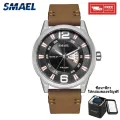 SMAEL 9106 Fashion Quartz Watches For Men Waterproof 30M Causal Analog Wristwatches With Leather Strap