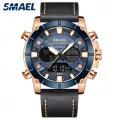 SMAEL 2021 Fashion Quartz Men's Watches Luxury Dual Display Waterproof Men’s Wrist Watch With Leather Strap SL-6009