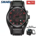 SMAEL 2019 Men Watches Leather Strap Luxury Brand Quartz Clock Men Casual Waterproof Watch Fashion Military Sport Wristwatch 9076