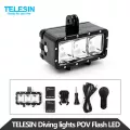 TELESIN ดำน้ำใต้น้ำหรี่ LED เติมแสงกันน้ำ 98.4FT 300 ลูเมนพร้อมแบตเตอรี่ 2 ก้อนสำหรับ GoPro Hero 5 Hero 4 Hero 3