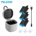 TELESIN 3 แพ็คแบตเตอรี่สำหรับ GoPro Hero 8 3 ช่องชาร์จ TF Card Reader กล่องชาร์จสำหรับ GoPro Hero 8 7 สีดำ 6 5