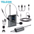 TELESIN UHF Wireless Microphone With Bodypack 50M Transmitter Mini Lapel Head Hand Mic Portable Receiver For Camera and Phone