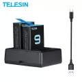 Telesin 2 แพ็ค 1750 มิลลิแอมป์ชั่วโมงแบตเตอรี่ 3 วิธีชาร์จแบตเตอรี่ไฟ LED ชาร์จสำหรับ Gopro ฮีโร่ 9 สีดำแบตเตอรี่การกระทำอุปกรณ์กล้อง