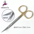 9.5cm Gold Handle Stainless Steel Scissors Strait Pnted Curved Rgic Ture Scissors Double Eyelid Scissors