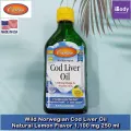 น้ำมันตับปลา จากนอร์เวย์ Wild Norwegian Cod Liver Oil, Natural Lemon Flavor 1,100 mg 250 mL Carlson Labs® Freshness & Potency Purity Guaranteed