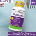 วิตามิน นอนหลับ แบบเม็ดอม รสสตรอเบอร์รี่ Sleep Aids 5 mg, Fast Dissolve, Strawberry Flavor 150 or 200 Tablets Natrol® หลับเร็ว หลับลึก หลับสบาย