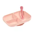 BEABA เซ็ทจานแบ่งช่องซิลิโคนพร้อมช้อนซิลิโคน Silicone suction divided plate with spoon - Nude