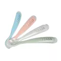 BEABA ช้อนซิลิโคน Set of 4 ergonomic 1st age Silicone Spoons EUCALYPTUS assorted colors Windy Blue / Eucalyptus / Mist Grey / Vintage Pink