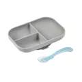 BEABA เซ็ทจานแบ่งช่องซิลิโคนพร้อมช้อนซิลิโคน Silicone Suction Divided Plate with Spoon - Grey