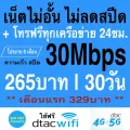 ซิมเทพ DTAC เล่นเน็ตไม่อั้น ไม่ลดสปีด +โทรฟรี 24ชม. สปีด 2Mbps,4Mbps, 8Mbps, 15Mbps, 20Mbps, 30Mbps (ใช้ฟรี Dtac wifi แบบไม่จำกัด ทุกแพ็กเกจ)