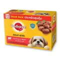 Pedigree Dog Food Pouch Beef Flavour in Gravy 130g x 12 pcs.เพดดิกรี เพาช์ อาหารสุนัขโต รสวัวในน้ำเกรวี่ 130 กรัม x 12 ซ