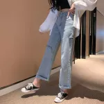 7004 high -waisted jeans, lacking legs, Korean style, beautiful long -sleeved jeans
