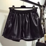 Orifly high -waisted shorts, positive fat, women's size, shorts, pu leather, loose