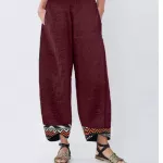 Women's Amazon Wish New กางเกงลำลองผู้หญิงพิมพ์ลายผ้าฝ้ายและกางเกงลินิน