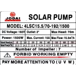 Jodai, DC Ground Pump, 4LSC15.5/70-192/1500, 4 inches in the pond, 2 inch water out, Joey 1500W with a power cable 30 meters, solar cell pump, solar panel