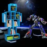 Children's bookshelf The robot shape is made of authentic wood, wooden bookshelf, storage shelf.