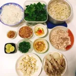 All of the noodle ingredients, half -kilograms, chopped, fish sauce, roasted beans, fish sauce, chili sauce