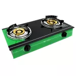 OXYGEN เตาแก๊สหน้ากระจกหัวคู่ หัวทองเหลืองคู่ รุ่น x-4600 ดำ-เขียว