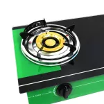 OXYGEN เตาแก๊สหน้ากระจกหัวคู่ หัวทองเหลืองคู่ รุ่น x-4600 ดำ-เขียว