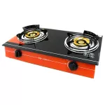 OXYGEN เตาแก๊สหน้ากระจกหัวคู่ หัวทองเหลืองคู่ รุ่น x-4600 ดำ-ส้ม