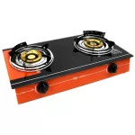 OXYGEN เตาแก๊สหน้ากระจกหัวคู่ หัวทองเหลืองคู่ รุ่น x-4600 ดำ-ส้ม