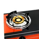 OXYGEN เตาแก๊สหน้ากระจกหัวคู่ หัวทองเหลืองคู่ รุ่น x-4600 ดำ-ส้ม