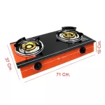 OXYGEN เตาแก๊สหน้ากระจกหัวคู่ หัวทองเหลืองคู่ รุ่น x-4600 ดำ-ส้ม