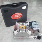 Lucky Flame LF-90SD canned gas stove with black plastic bags