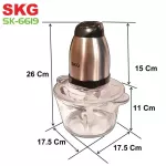 SKG เครื่องบด-สับ ไฟฟ้า โถแก้ว รุ่น SK-6619 สีเงิน-ดำ
