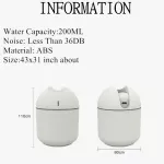200ml Ultrasonic Mini Air Humidifier I L DIFR for Home Car USB Fogger Anion Mist Maer with LED NIT