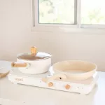 HOMU เตาแม่เหล็กไฟฟ้าอินดักชั่น 2 in 1 สองหัว พร้อมถาดปิ้งย่างมีฝาปิด The Plate Induction Long 2 หัว