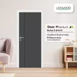 Leowood ประตูไม้ เมลามีน ขนาด 3.5x80x200 ซม.iDoor S6 สีPlatinum Grey ประตูไม้ ประตูบ้าน ประตูห้อง ประตูห้องนอน บานประตู