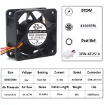 2PCS 6025 DC 24V 0.10A 4300RPM 2PIN 6CM 60mm x 60mm x 25mm Dual Ball DC Brushless Exhaust Server Inverter Axial Cooling Fan