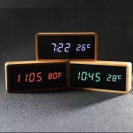 ใหม่ไม้นาฬิกา LED ไม้ไผ่ไม้นาฬิกาอิเล็กทรอนิกส์นาฬิกากระจกอุณหภูมิ TH33936