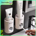 Serindia เครื่องจ่ายยาสีฟันอัตโนมัติป้องกันฝุ่นที่ใส่แปรงสีฟันแปรงสีฟันติดผนังชั้นวางอุปกรณ์ห้องน้ำ