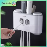 Serindia ที่ใส่แปรงสีฟันแม่เหล็กในห้องน้ำอัตโนมัติเครื่องจ่ายยาสีฟันติดผนังยาสีฟันคั้นชุดอุปกรณ์ห้องน้ำ