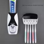 Serindia เครื่องจ่ายยาสีฟันอัตโนมัติติดผนังที่ใส่แปรงสีฟันป้องกันฝุ่นติดผนังชั้นเก็บอุปกรณ์ห้องน้ำชุดคั้น