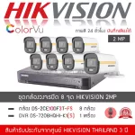 HIKVISION ชุดกล้องวงจรปิดรุ่น DS-2CE10DF3T-FS จำนวน 8 ตัว , DVR 7208HQHI-K1Sเครื่อง ColorVU มีไมค์ บันทึกภาพและเสียง H.265+ TURBO