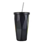 500ml Stainless Steel Tumbler Straw Hot And Cold Double Wall Drinking Cups Coffee Mugs Irregular Diamond With Lid