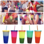 5pcs Reusable Color Changing Cold Cups Magic Plastic Coffee Mugs Water Bottles with Straws Set for Family Friends Cup