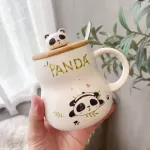 Cute Cartoon Panda Ceramics Mug 400ml With Lid And Spoon Coffee Milk Tea Mugs Breakfast Cup Drinkware Novelty S