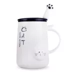 Cute Cat 400ml Ceramics Coffee Mug With Lid Milk Breakfast Mugs Home Office Cup Coffee Cups
