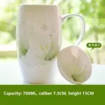Oussirro Ceramic Mugs with Lid Scoop Creative Ce rate Milk Coffee Mug Cup Elegant Wedding Big Volume