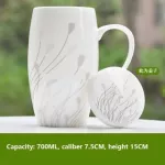 Oussirro Ceramic Mugs With Lid Scoop Creative Ceramic Milk Mug Cup Elegant Wedding Big Volume